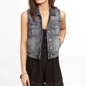 Express Medium Blue Cropped Denim Vest XS
